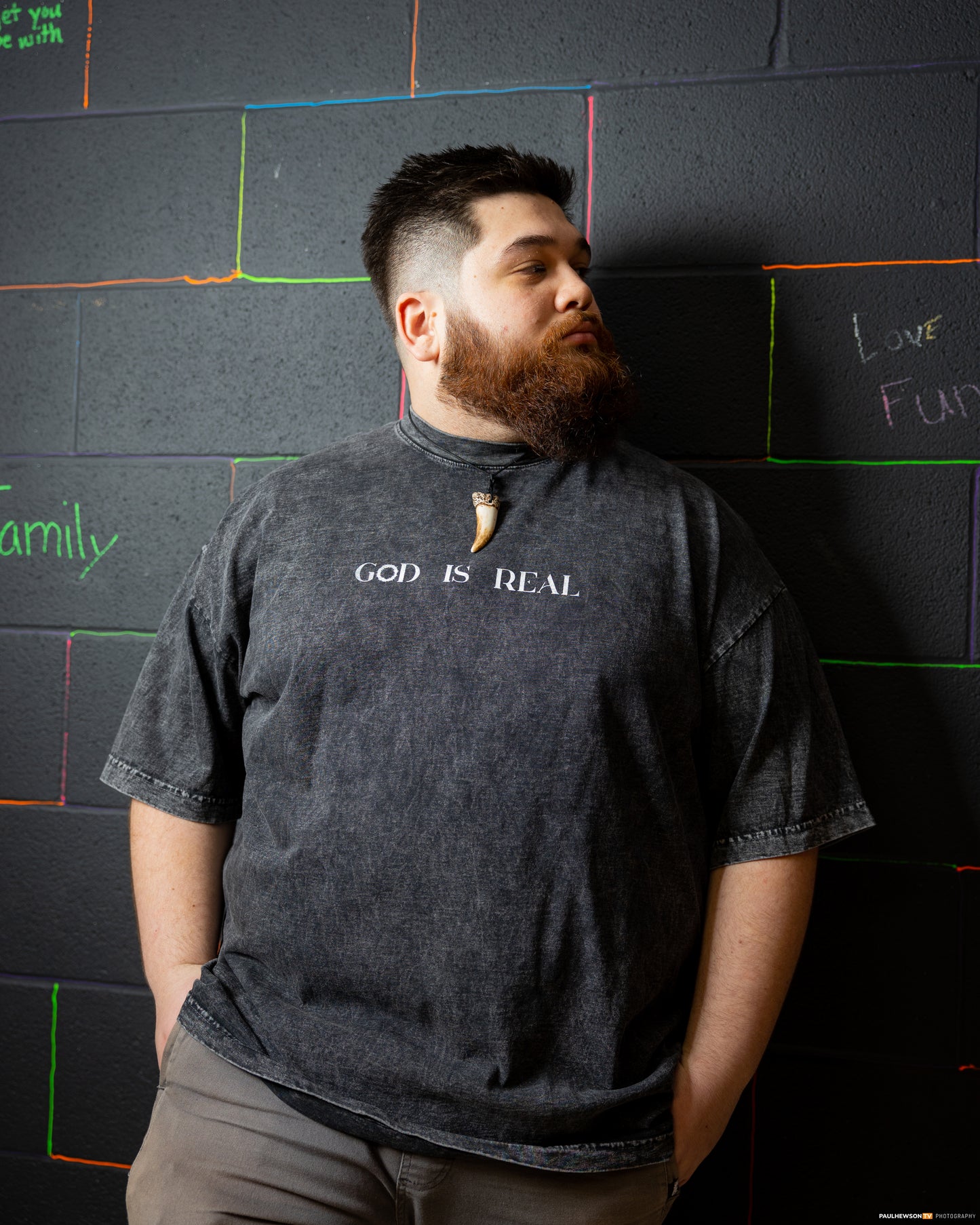 God is Real Mineral Washed Black Tee