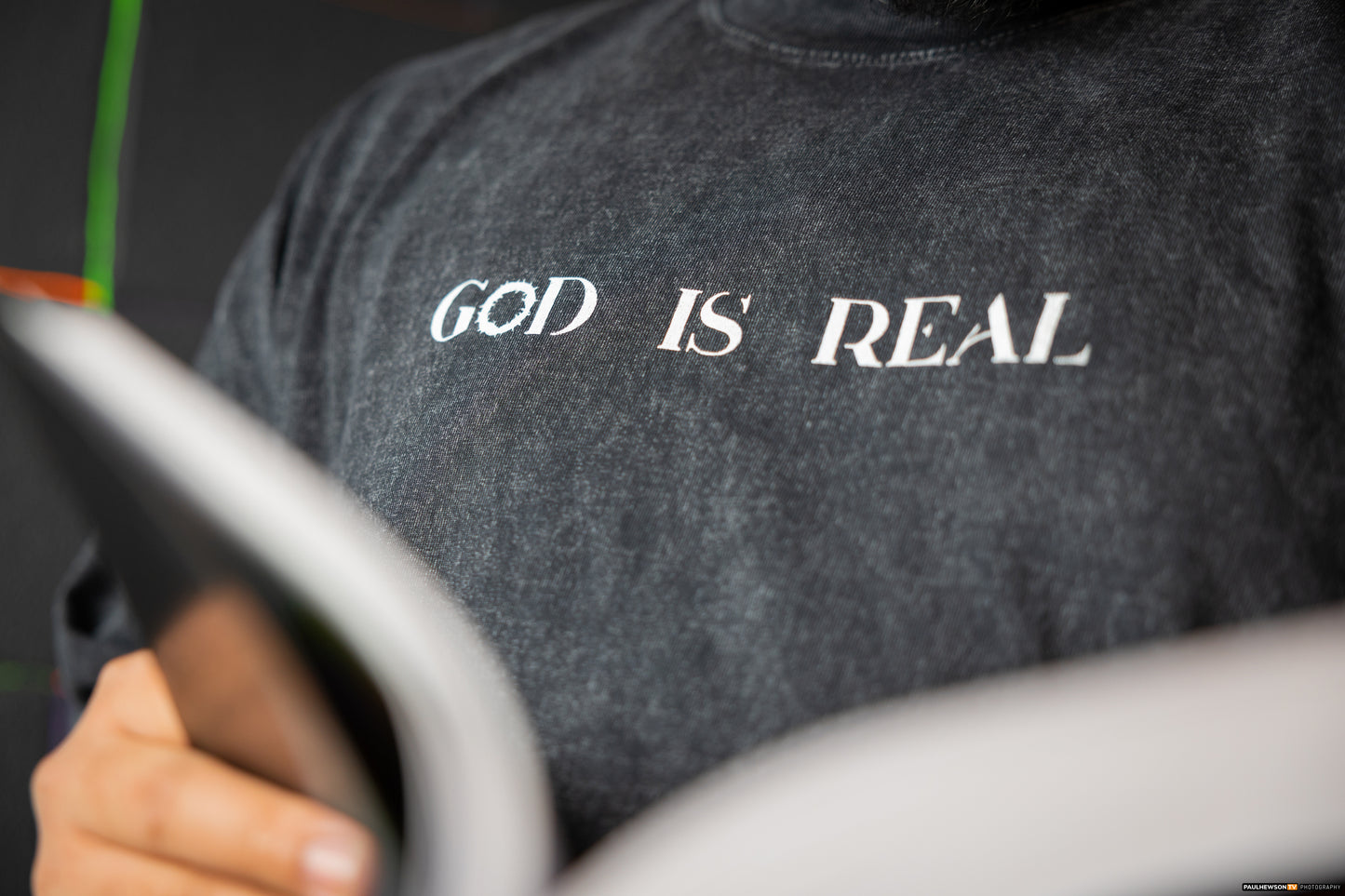 God is Real Mineral Washed Black Tee